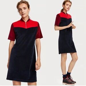 Scotch & Soda Maison Velvet Mod Colorblock Red and Navy Sporty Zip Dress Small